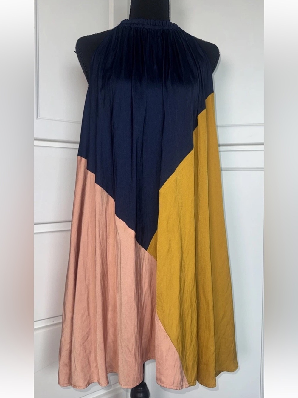 LOFT Dress Womens SP Multicolor Colorblock Halter Trapeze Swing Knee Length